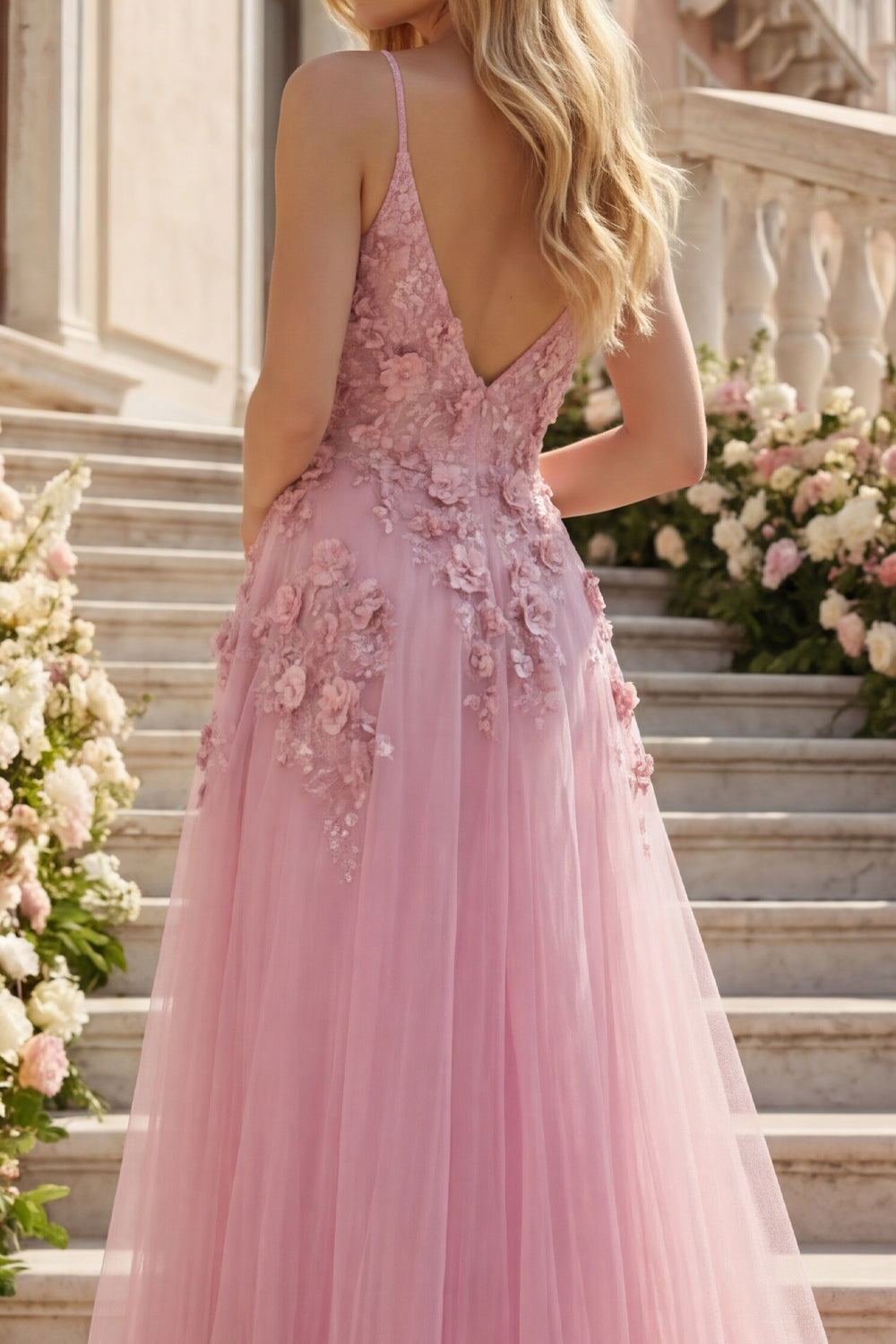 Floral Beaded Spaghetti Straps Sparkly Taro A Line Prom Dress