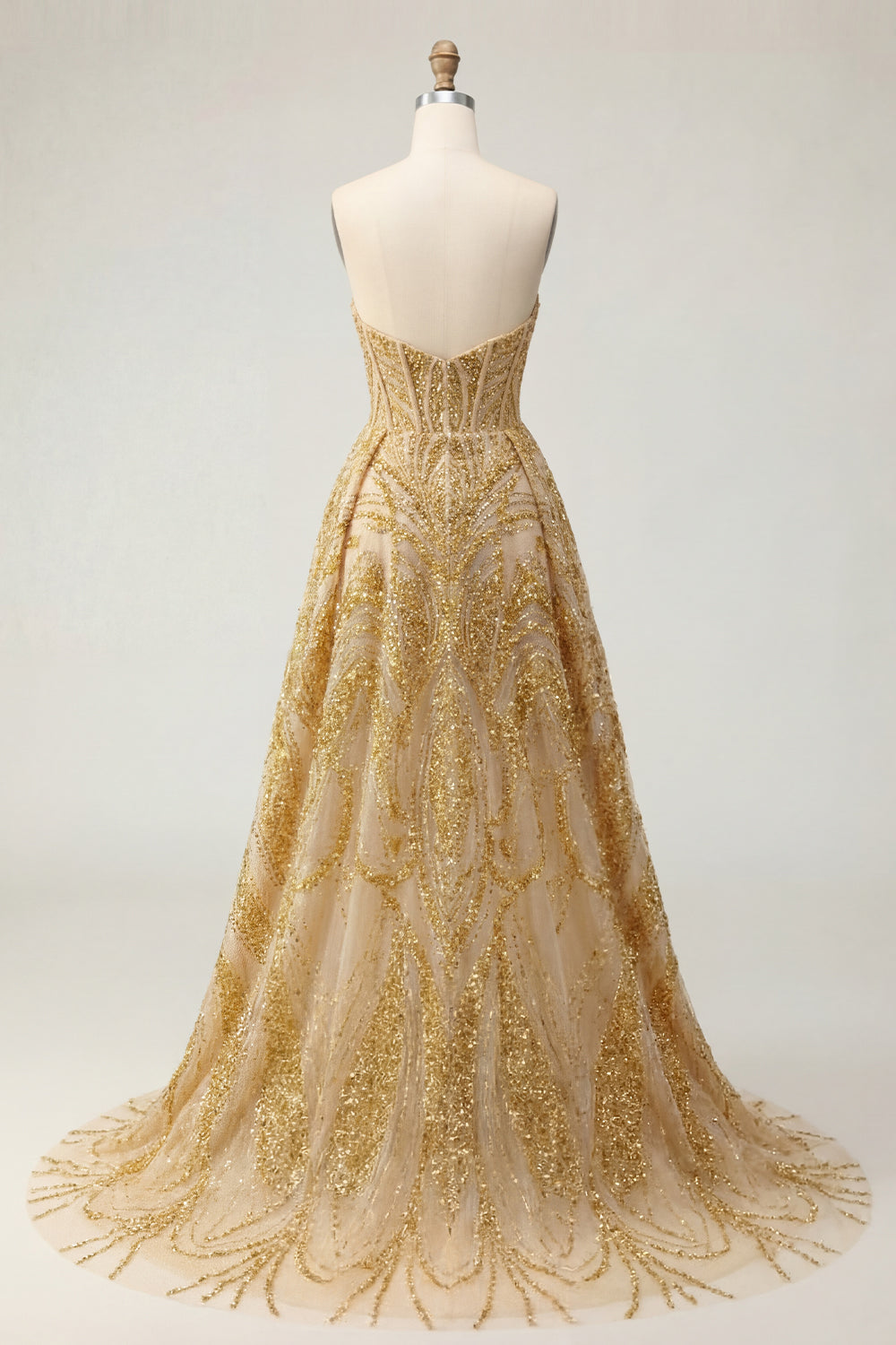 A Line Corset Sparkly Golden High Low Beaded Prom Dress with Cape