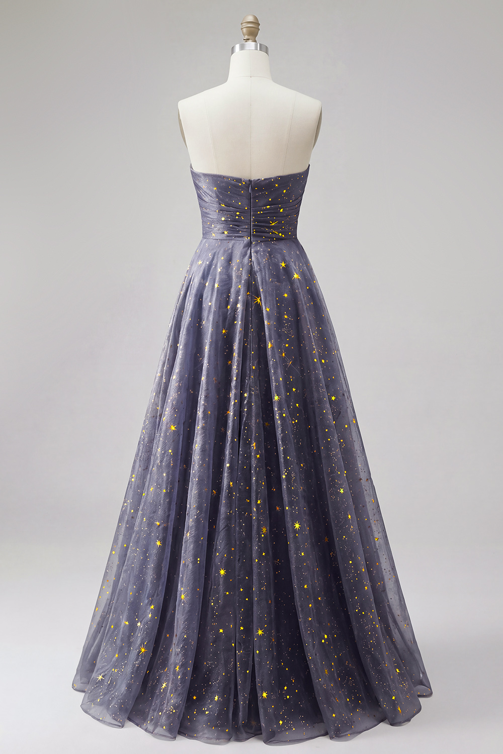 Strapless Dusty Blue Long A Line Glitter Prom Dress with Bow