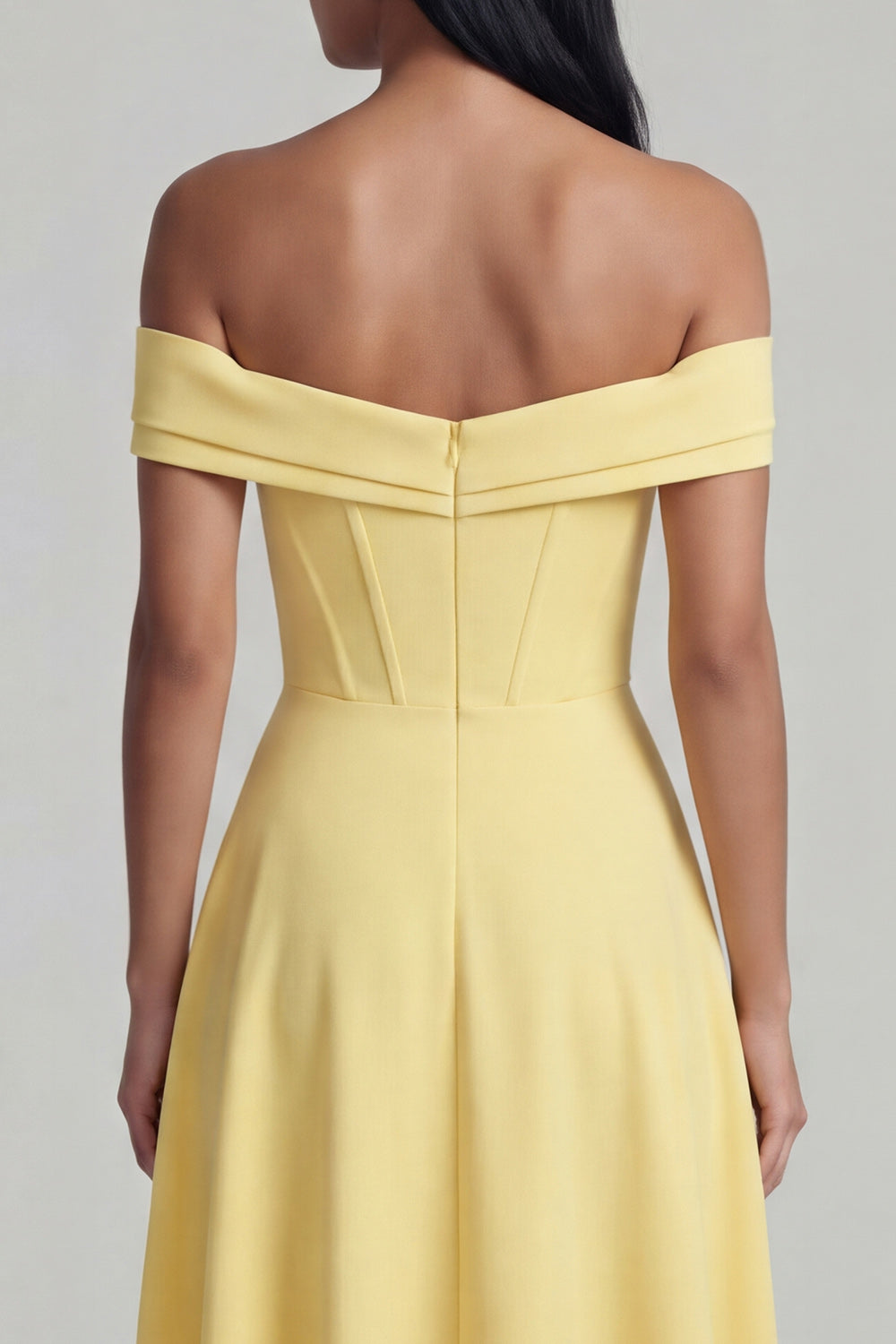 Corset Butter Yellow A Line Maxi Formal Dress with Slit