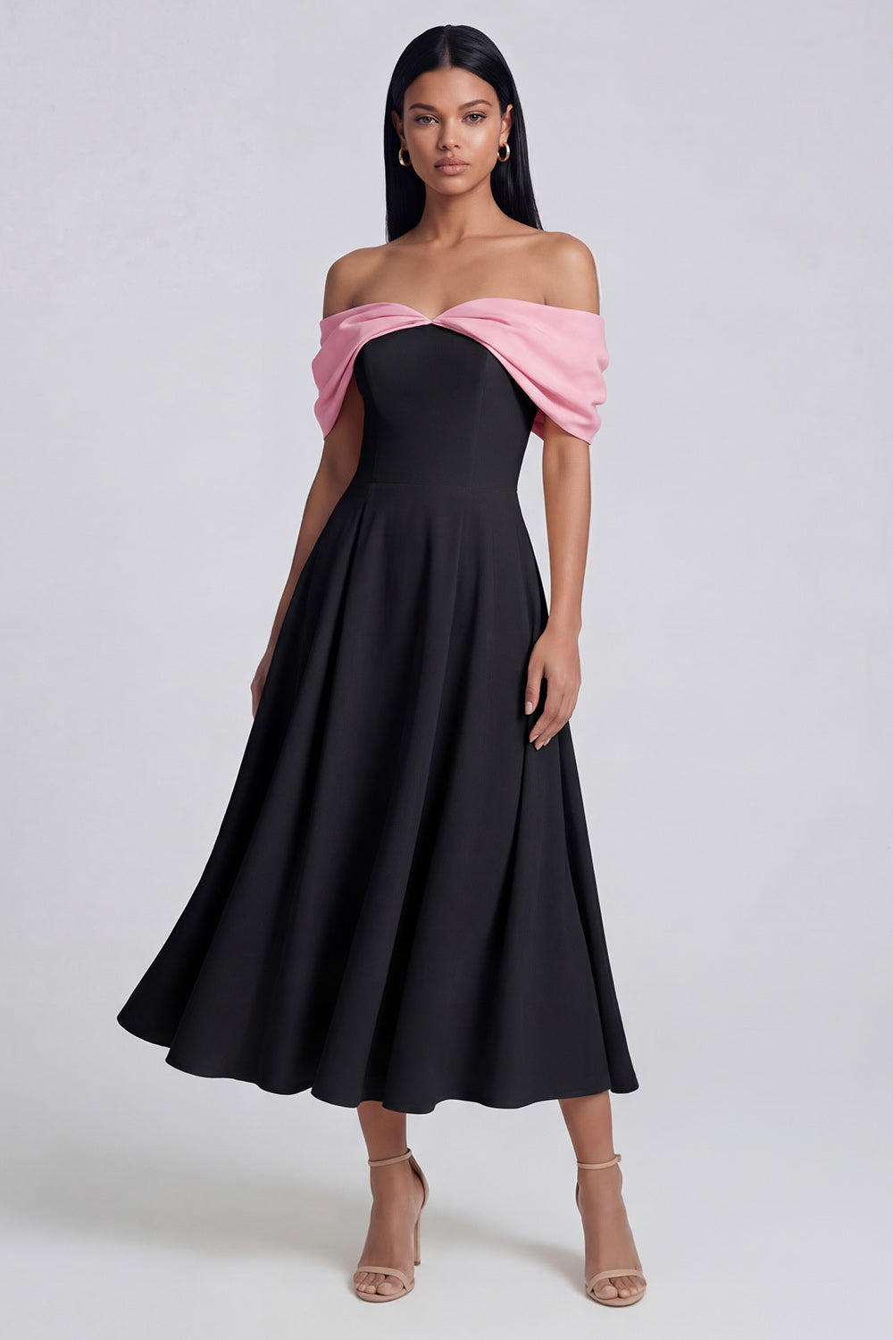 Black A Line Off the Shoulder Maxi Formal Dress