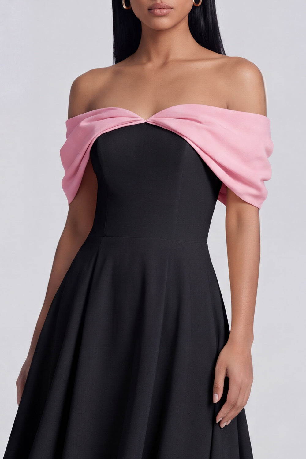 Black A Line Off the Shoulder Maxi Formal Dress