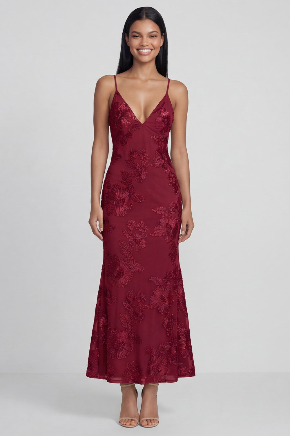 Sage Green Floral Mermaid Maxi Spaghetti Straps Formal Dress