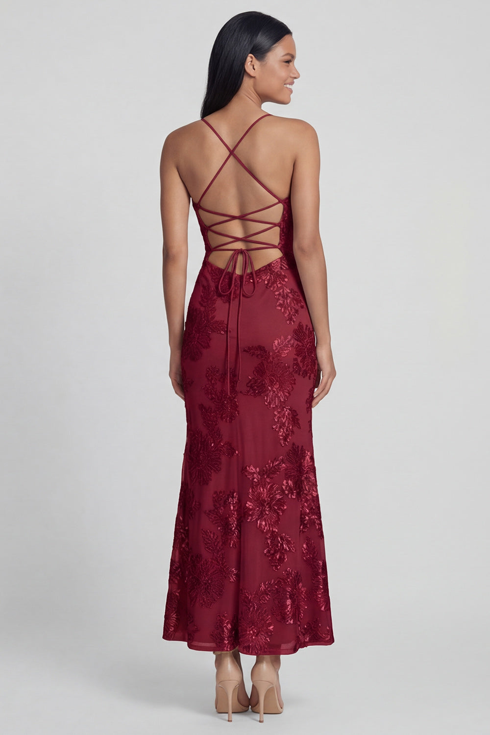 Sage Green Floral Mermaid Maxi Spaghetti Straps Formal Dress