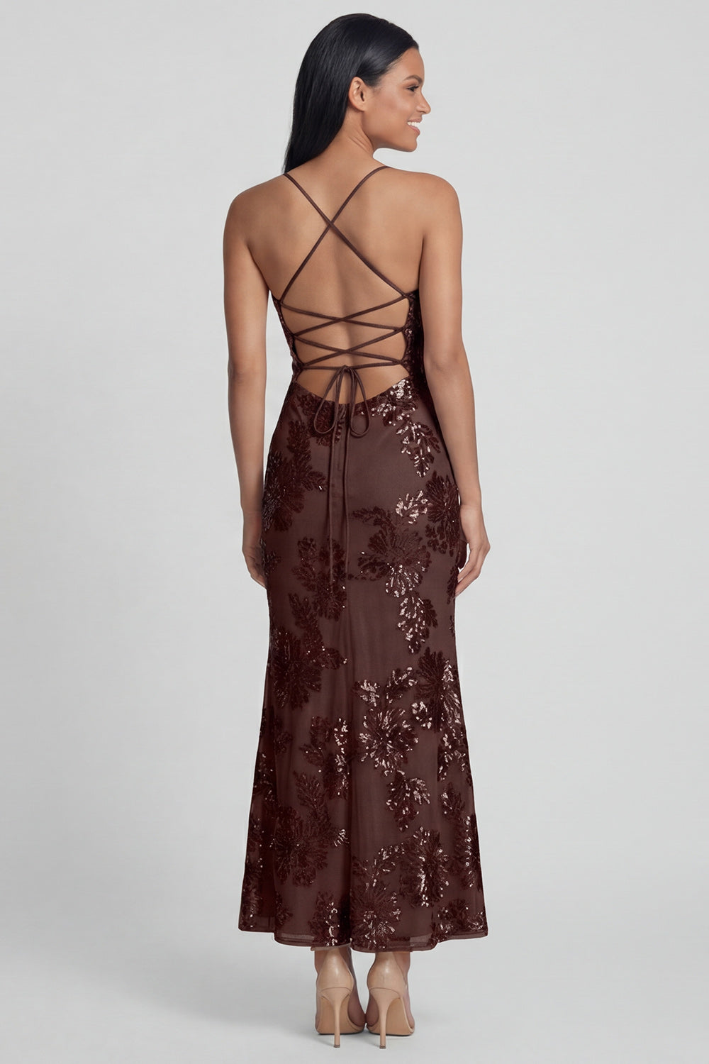 Sage Green Floral Mermaid Maxi Spaghetti Straps Formal Dress