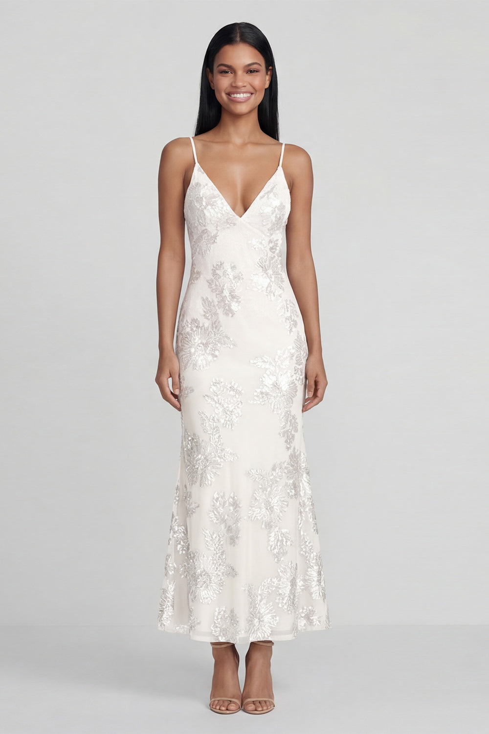 Sage Green Floral Mermaid Maxi Spaghetti Straps Formal Dress