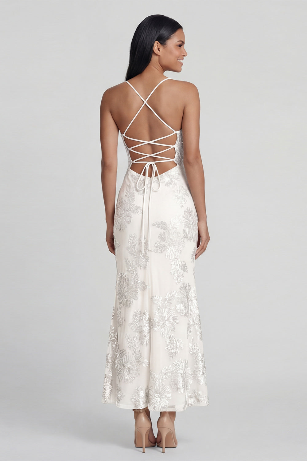 Sage Green Floral Mermaid Maxi Spaghetti Straps Formal Dress