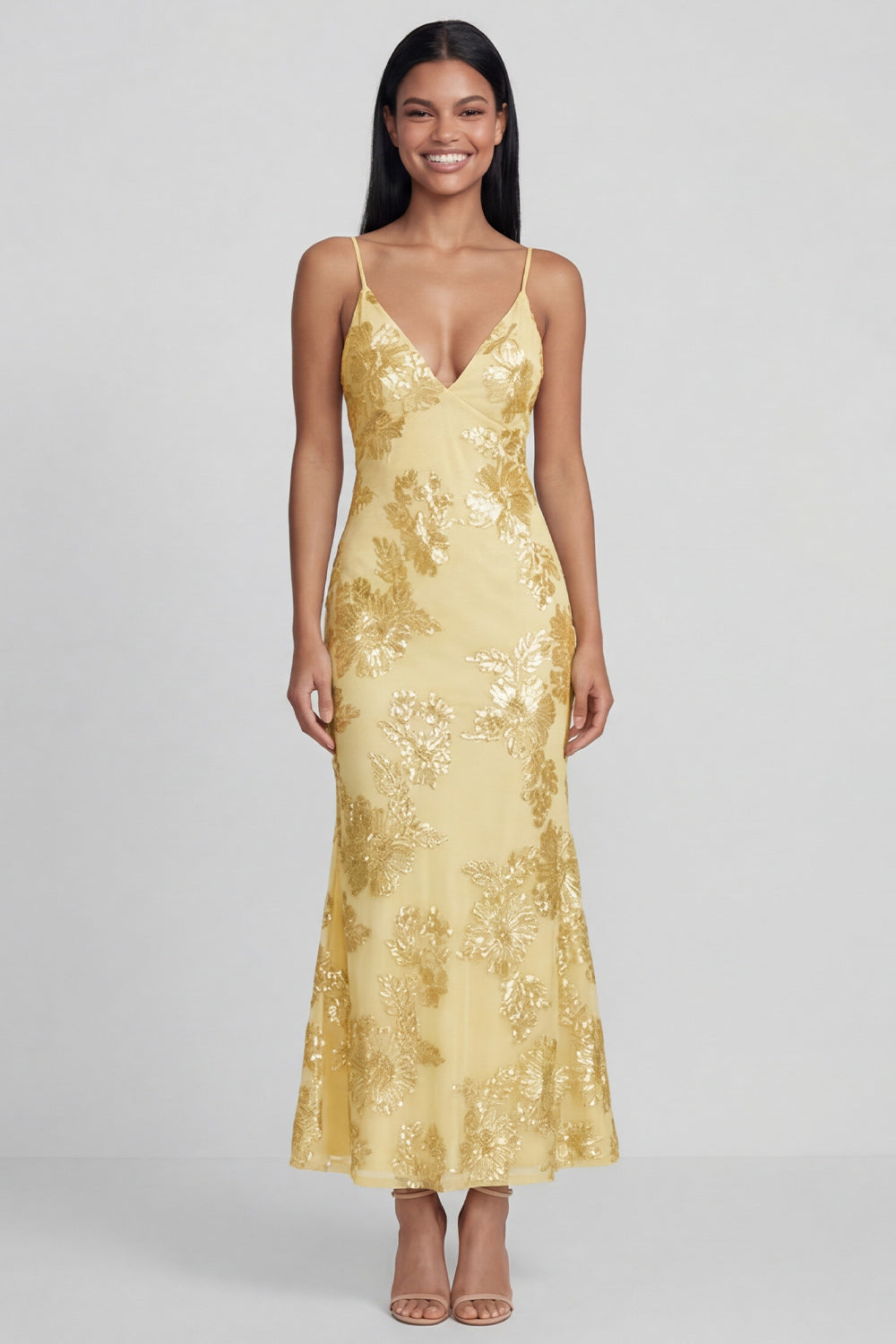 Sage Green Floral Mermaid Maxi Spaghetti Straps Formal Dress