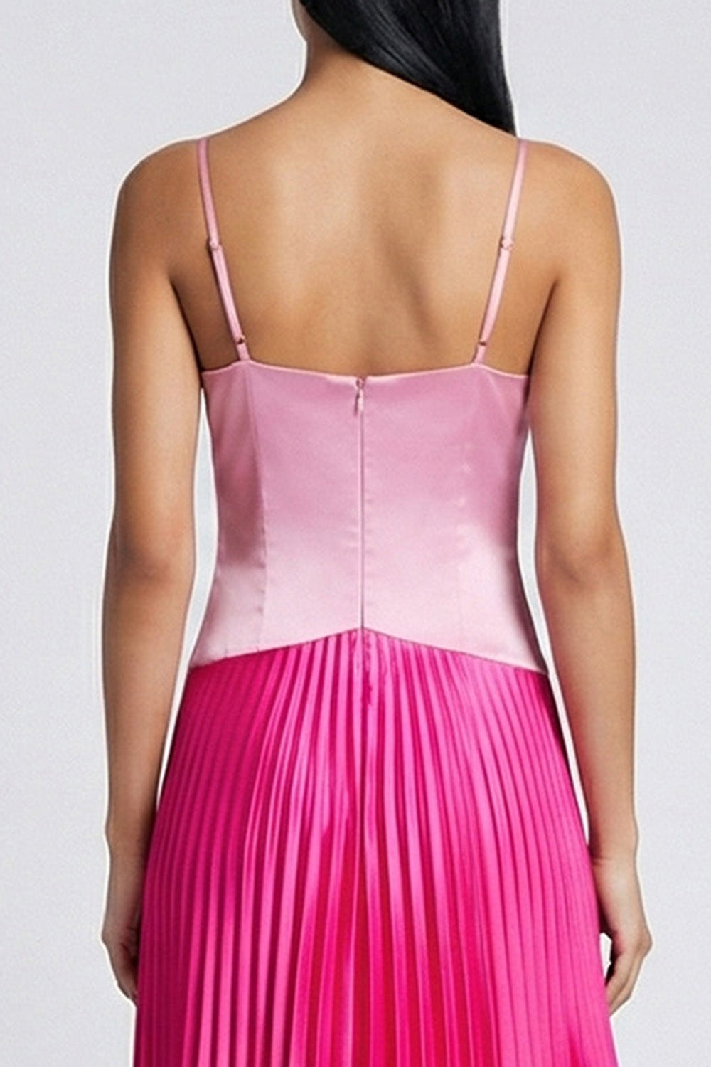 Pink and Fuchsia Long Color Block Patchwork Basque Wasit Long Formal Dress with Pleats