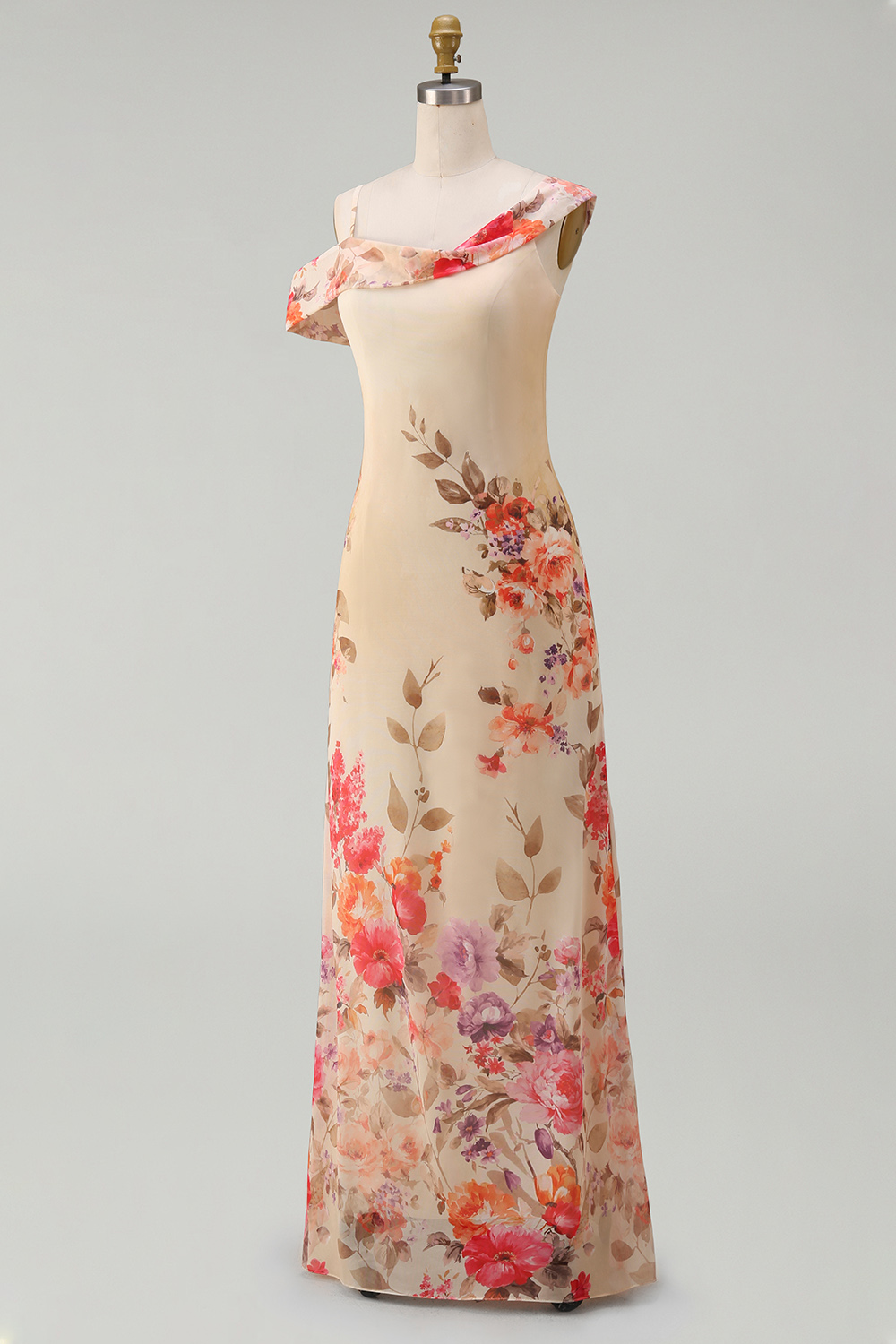 Ivory Floral One Shoulder Mermaid Maxi Formal Dress