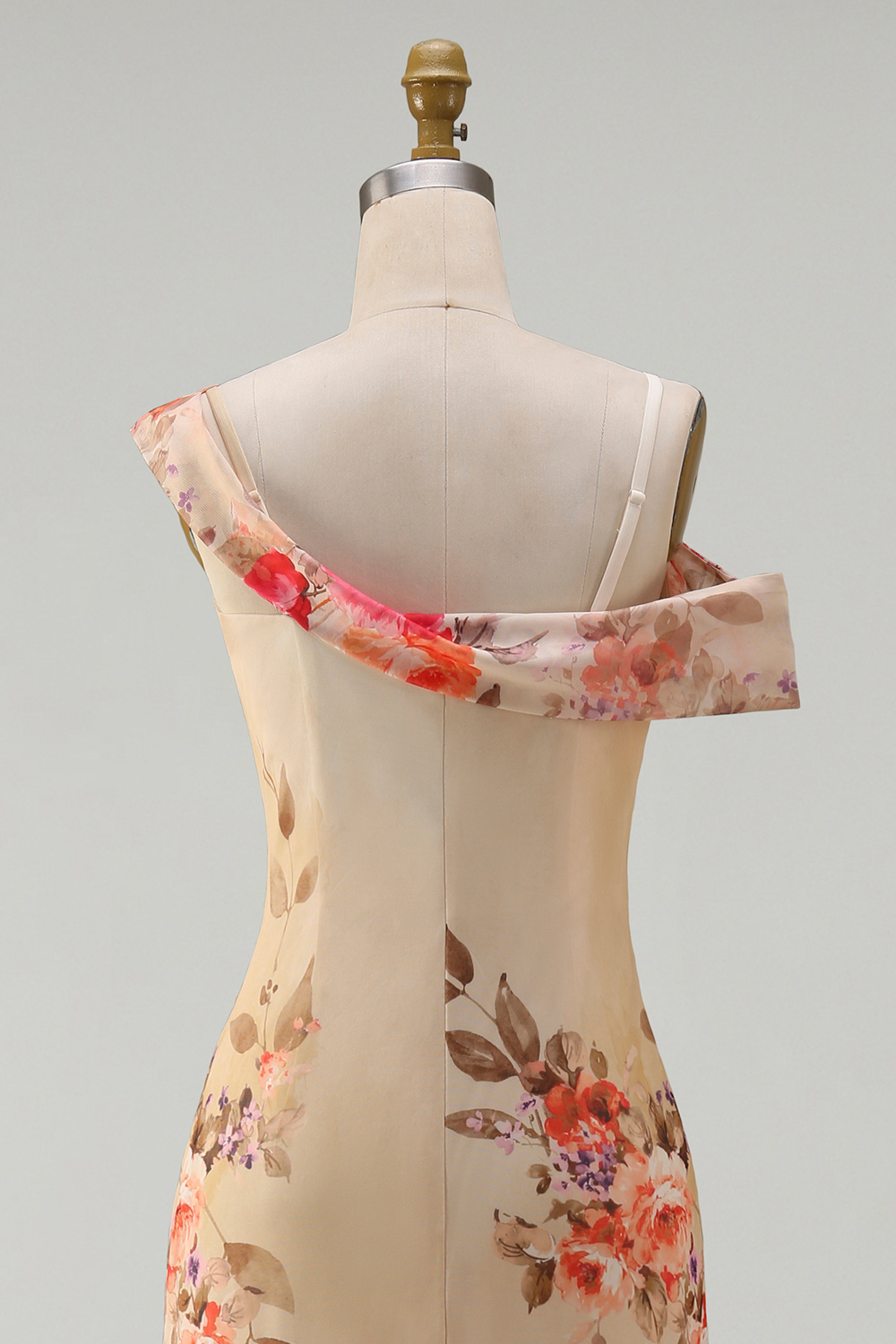 Ivory Floral One Shoulder Mermaid Maxi Formal Dress