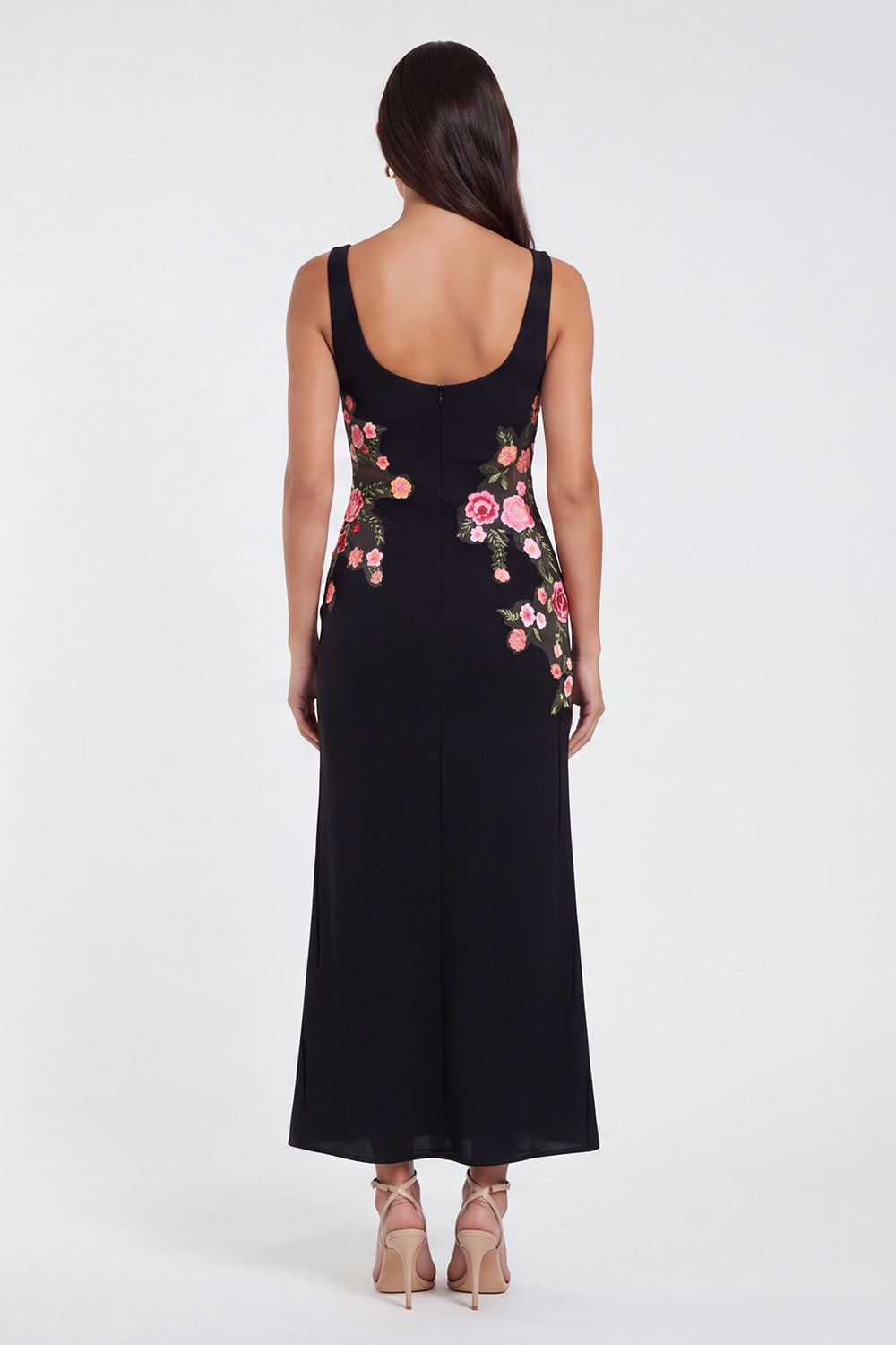 Thick Straps Mermaid Black Floral Maxi Formal Dress