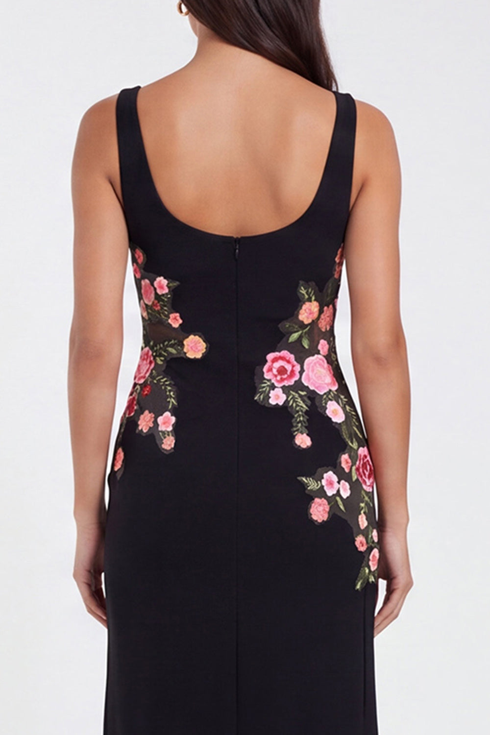 Thick Straps Mermaid Black Floral Maxi Formal Dress