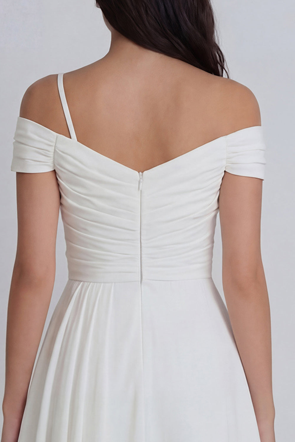 Off the Shoulder Ruched A Line Ivory Short Bridal Shower Dress with 3D Flower