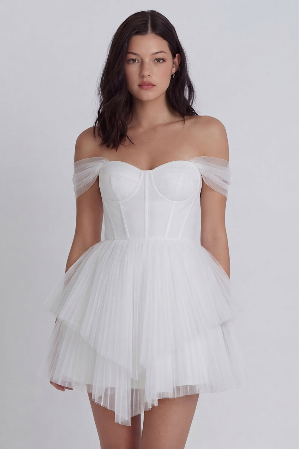 Corset Off the Shoulder A Line Ivory Short Bridal Shower Dress with Ruffles
