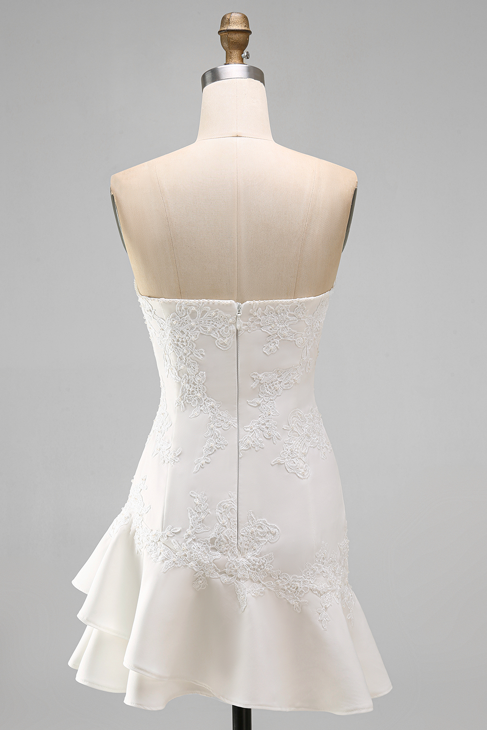 Ruffled A Line Strapless Ivory Short Floral Bridal Shower Dress with Pearls