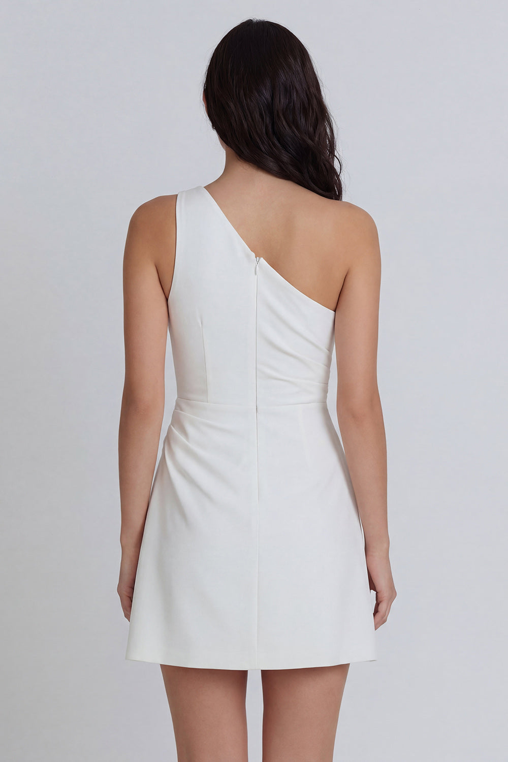One Shoulder Ivory Ruched A Line Short Bridal Shower Dress