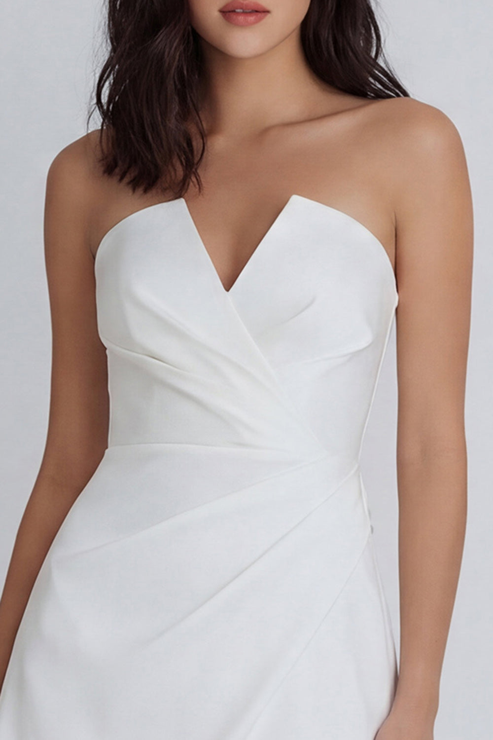 Tube Top Ivory Ruched A Line Short Bridal Shower Dress