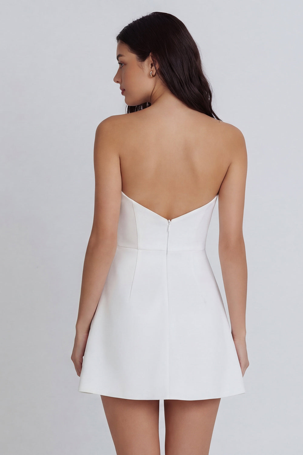Tight Short Strapless Ruched Ivory Bridal Shower Dress with Slit