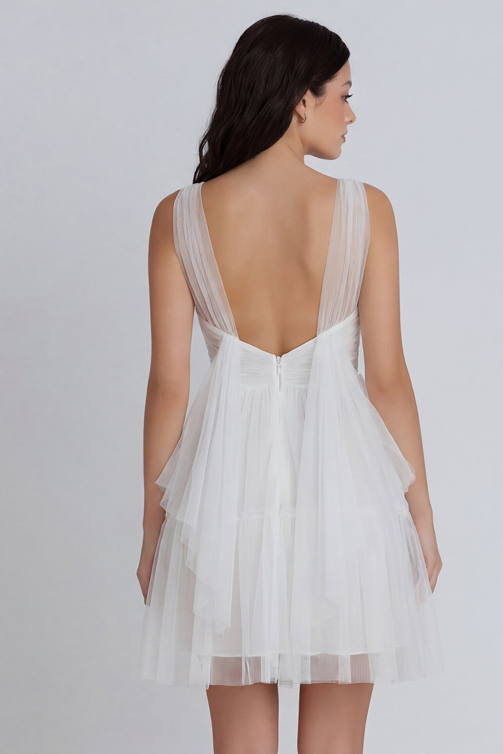 Ruched V-Neck A Line Ivory Short Bridal Shower Dress with Ruffles