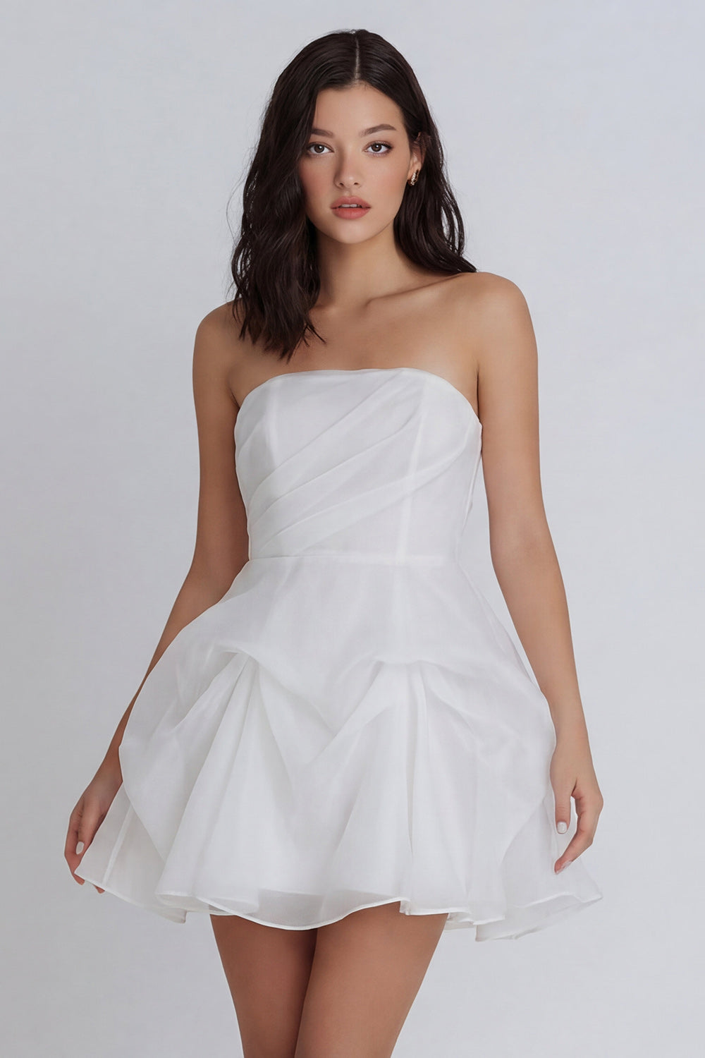 Corset A Line Ruffled Strapless Ivory Short Bridal Shower Dress with Bow
