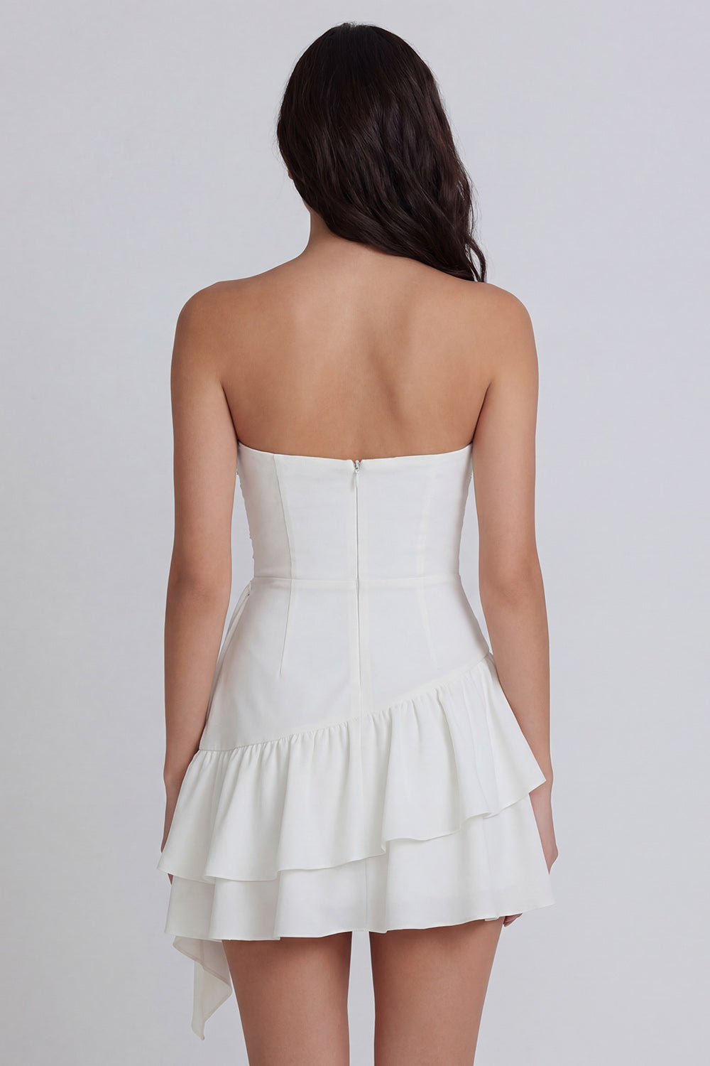 Ruched Strapless Ivory Ruffled A Line Short Bridal Shower Dress