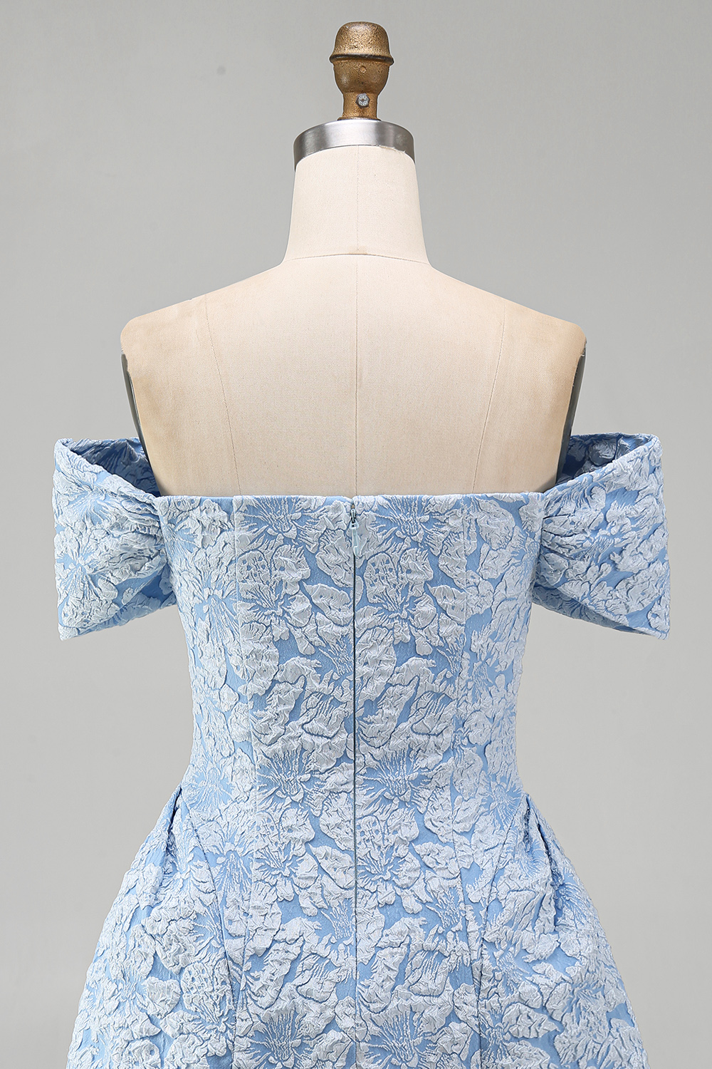 Blue A Line Short Floral Off the Shoulder Cocktail Dress with Bow