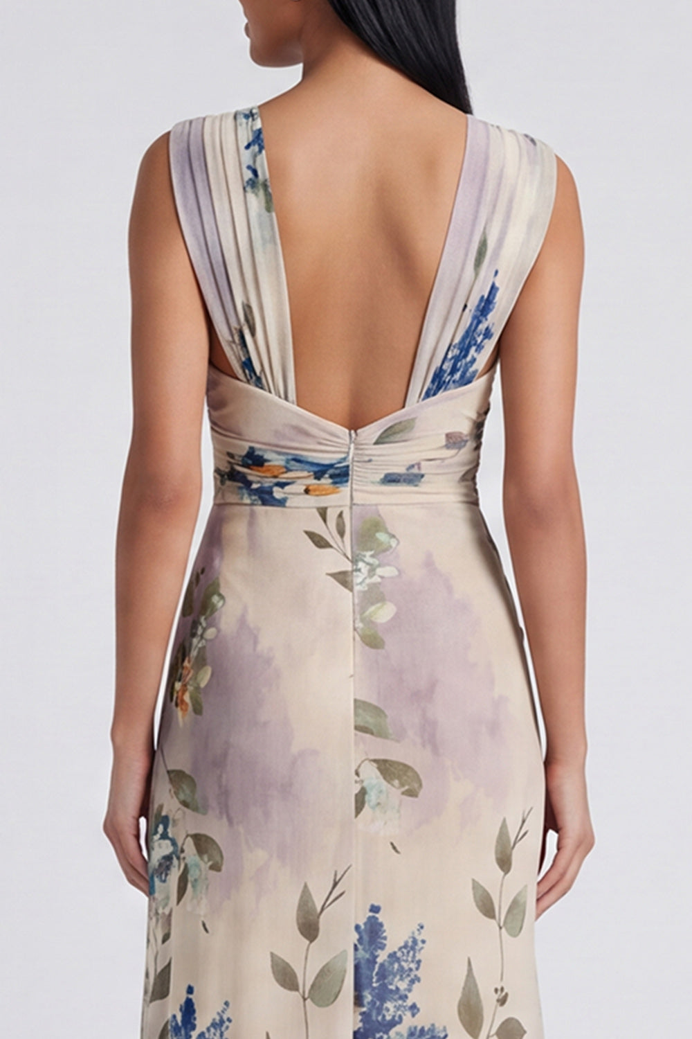 Ivory Long Floral Ruched Mermaid Formal Dress with Slit