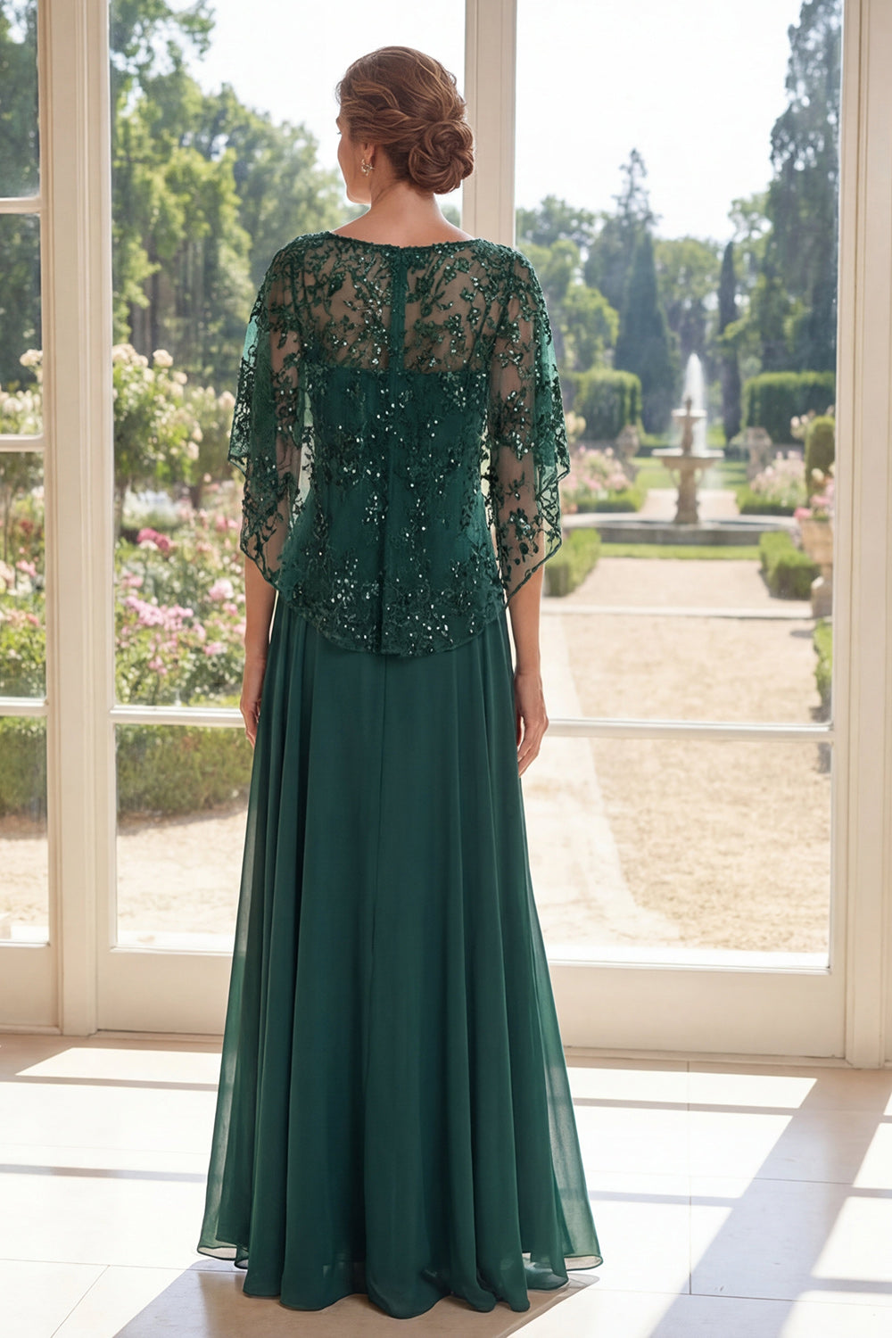 Appliqued Long Sparkly Dark Green Boat Neck A Line Mother of the Bride Dress