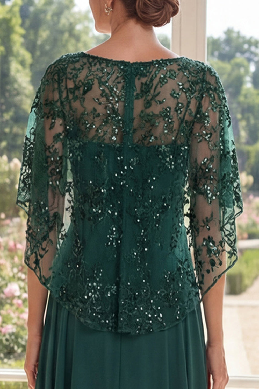 Appliqued Long Sparkly Dark Green Boat Neck A Line Mother of the Bride Dress