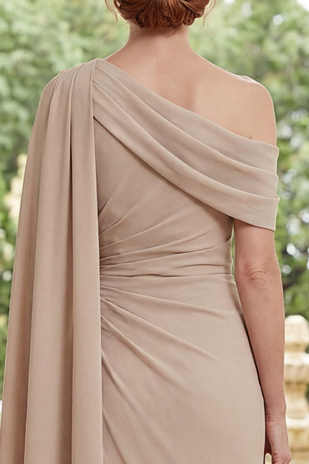 Champagne Sheath Ruched Long Mother of the Bride Dress with Ruffles