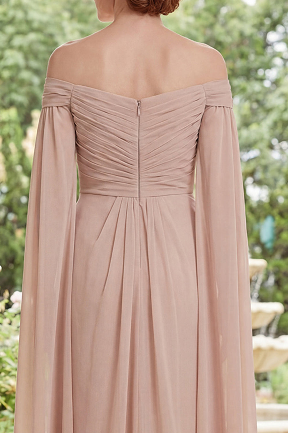 Champagne Long Ruffled Sheath Ruched Mother of the Bride Dress with Cape