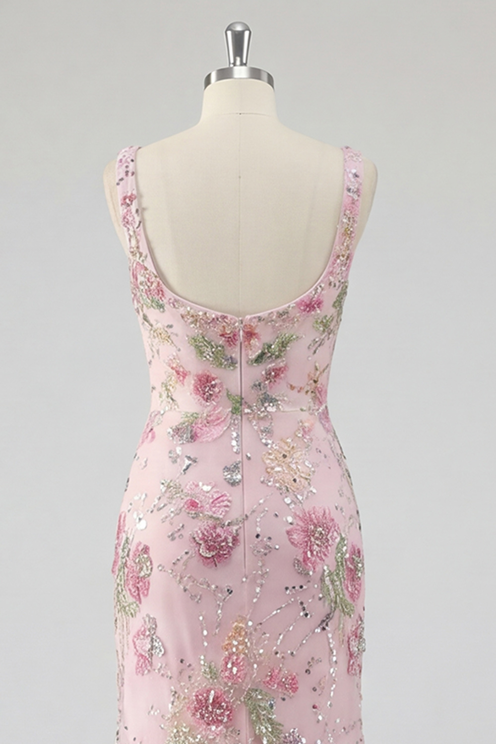 Sparkly Pink Mermaid Beaded Long Floral Formal Dress
