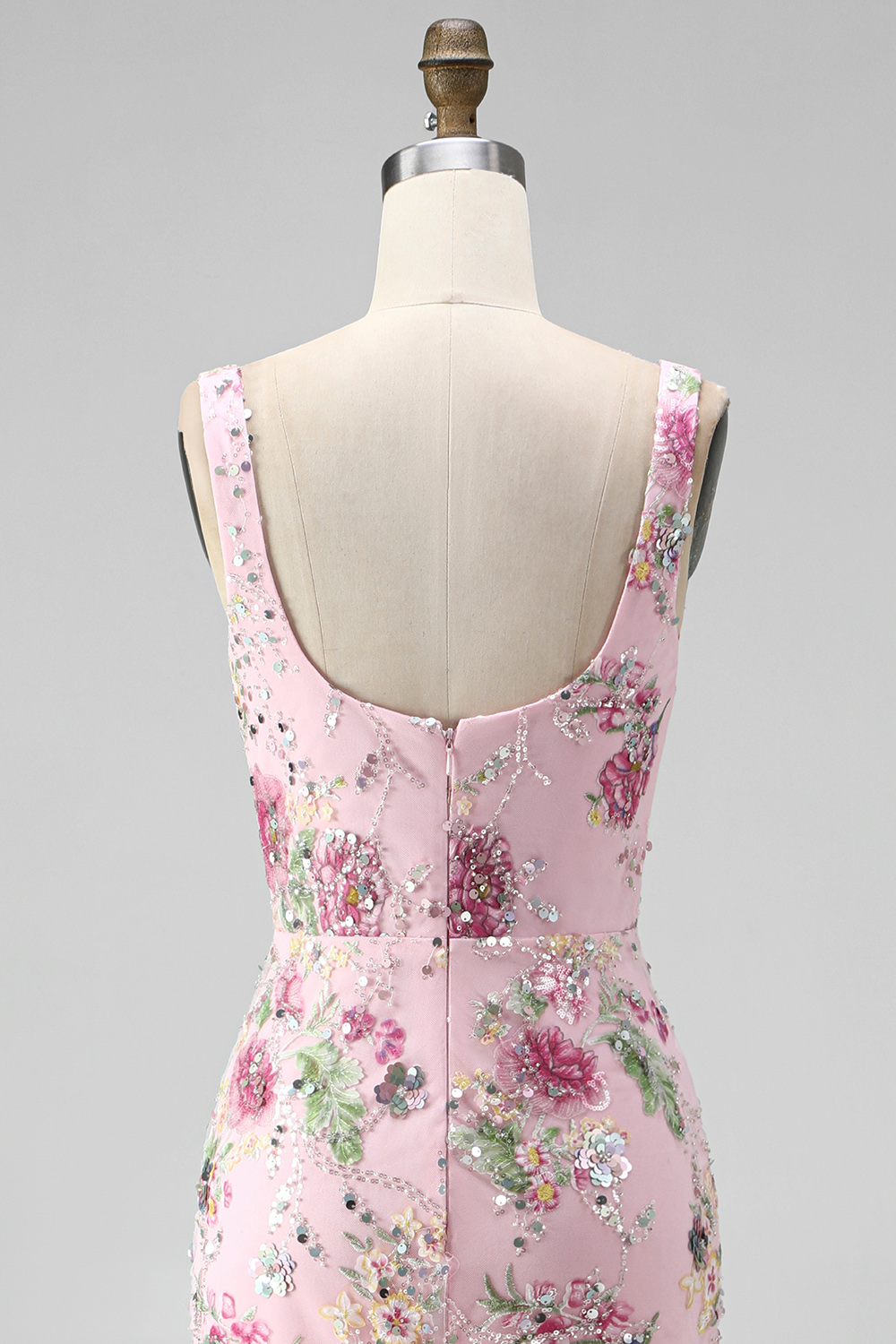 Sparkly Pink Mermaid Beaded Long Floral Formal Dress