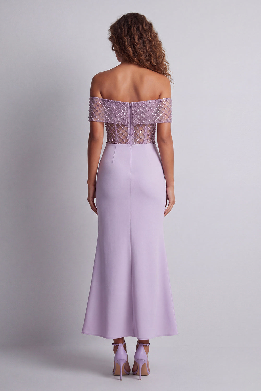Light Purple Off the Shoulder Long Corset Mermaid Formal Dress with Beading
