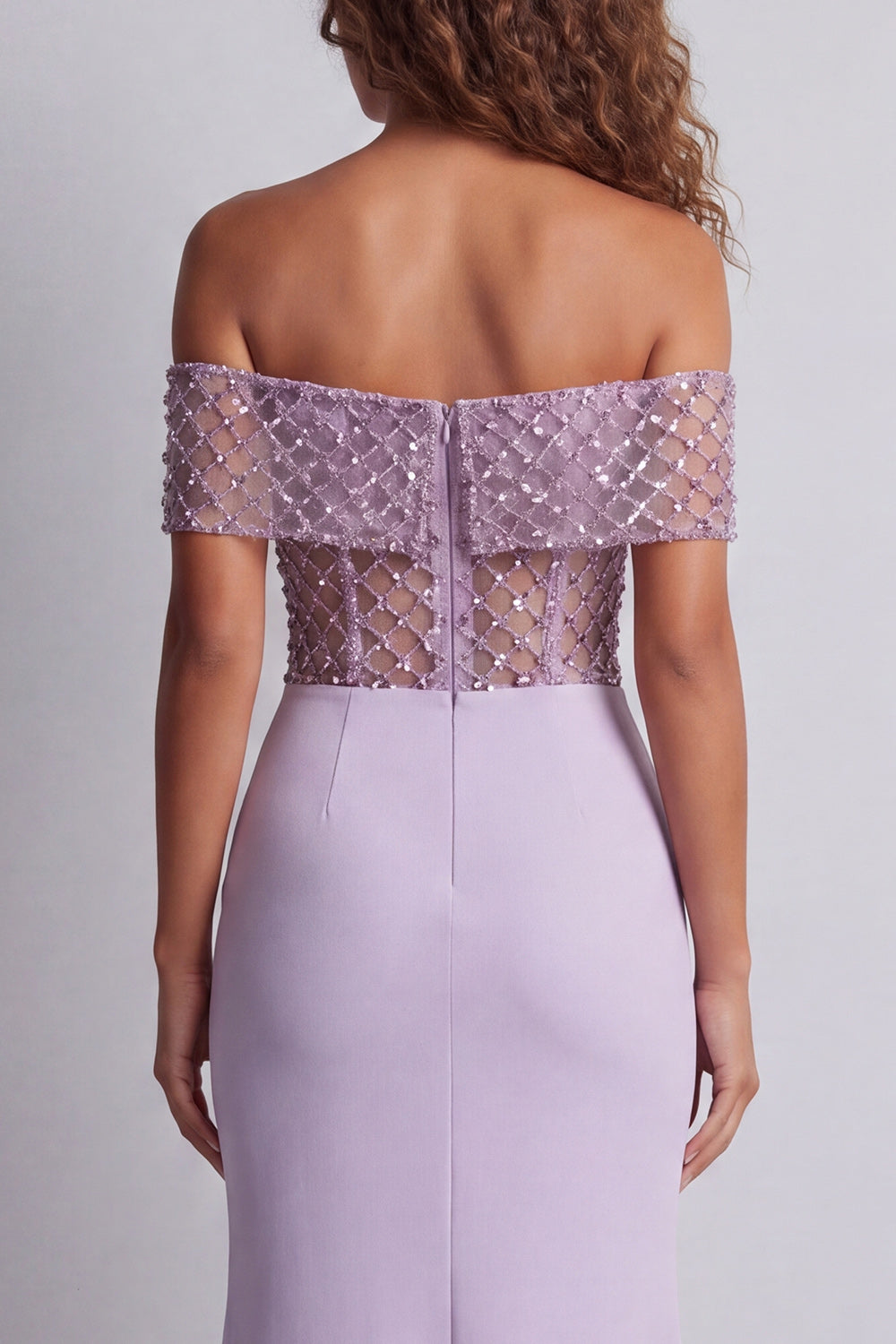 Light Purple Off the Shoulder Long Corset Mermaid Formal Dress with Beading