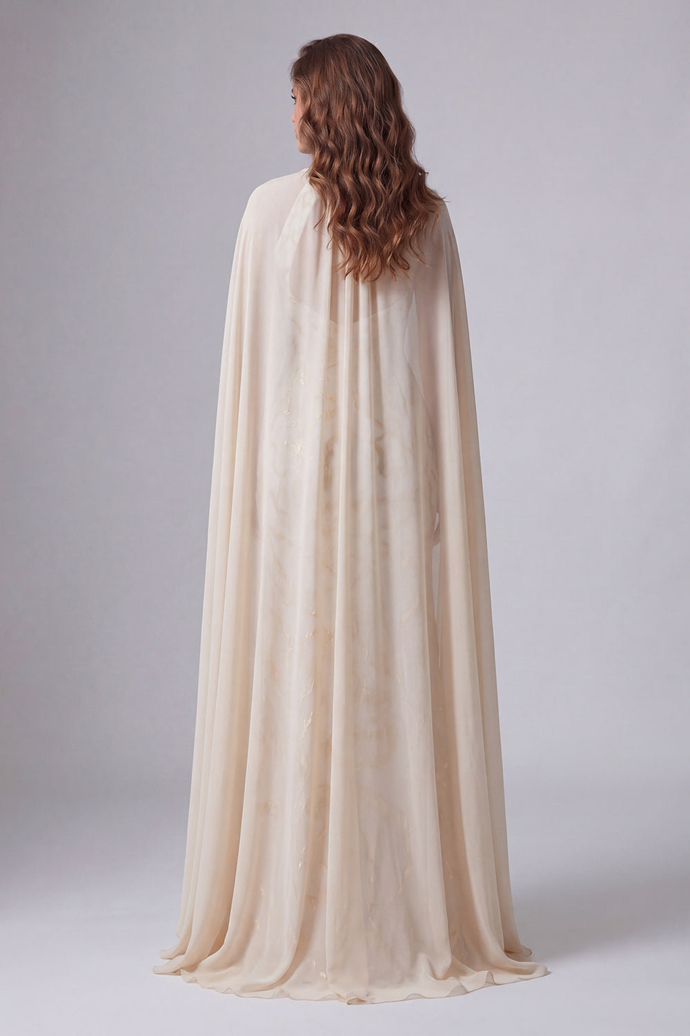 Champagne Keyhole Mermaid Long Formal Dress with Cape