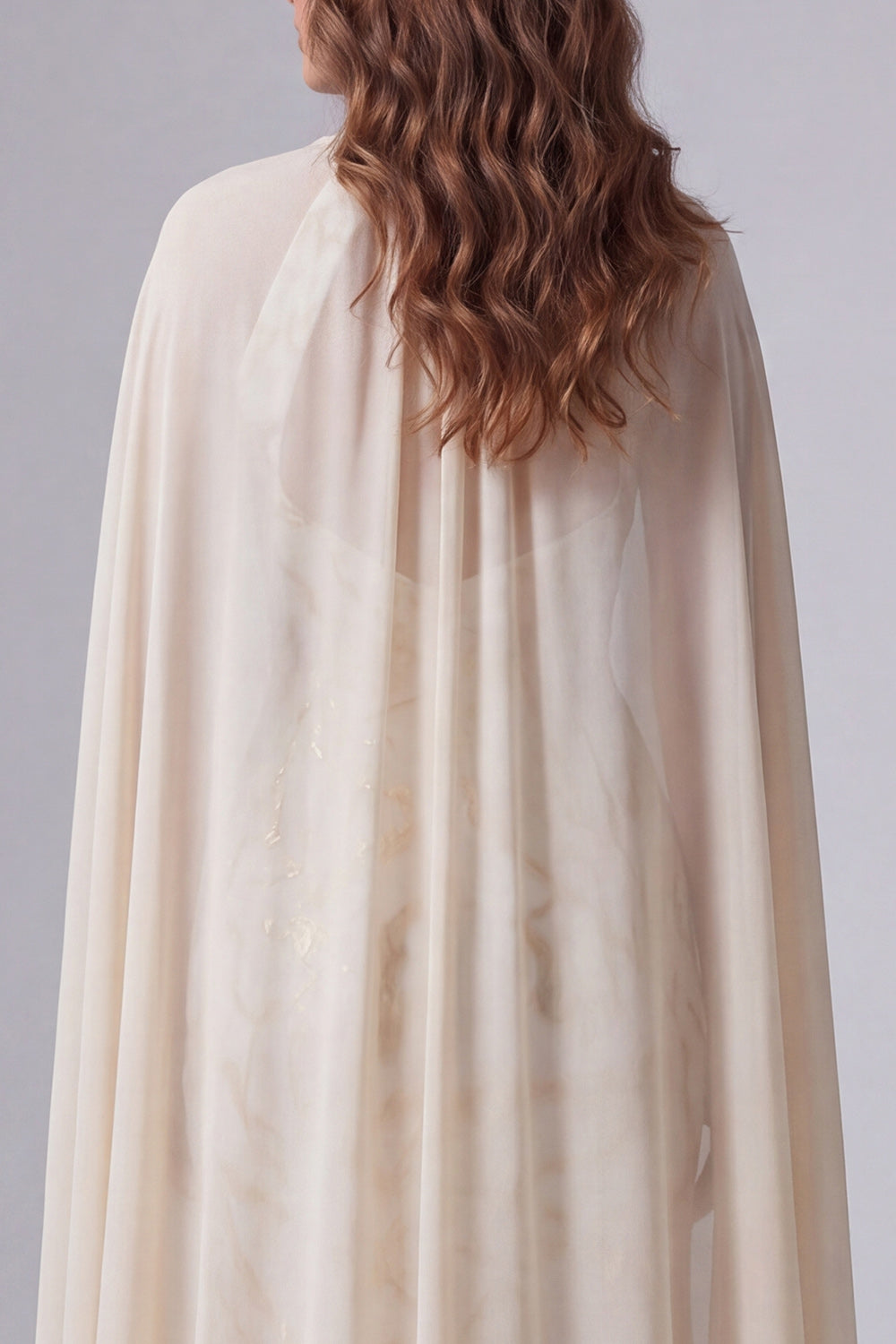 Champagne Keyhole Mermaid Long Formal Dress with Cape