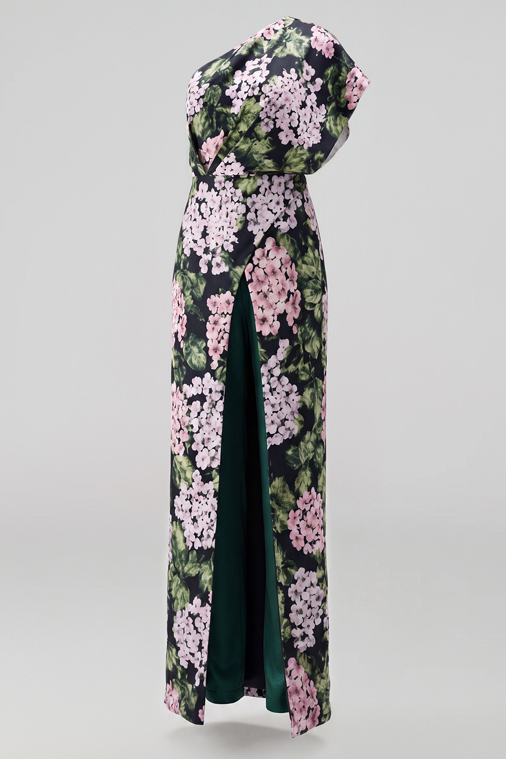 One Shoulder Dark Green Floral Long Mother of the Bride Pantsuits with Pockets