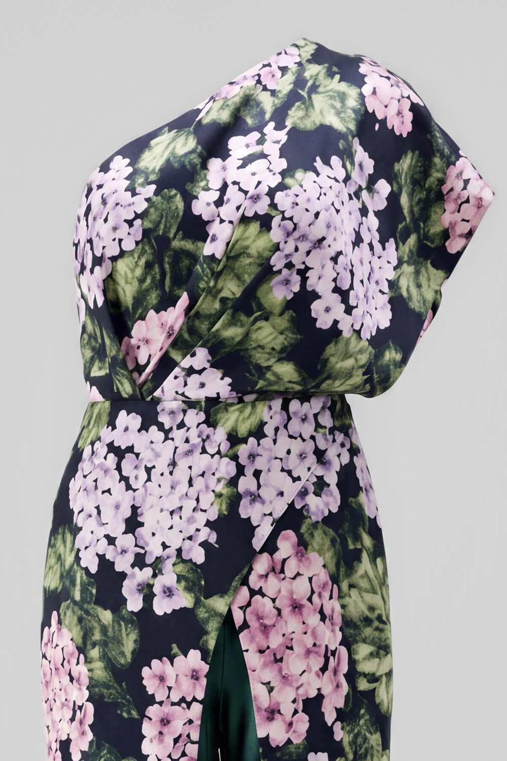 One Shoulder Dark Green Floral Long Mother of the Bride Pantsuits with Pockets