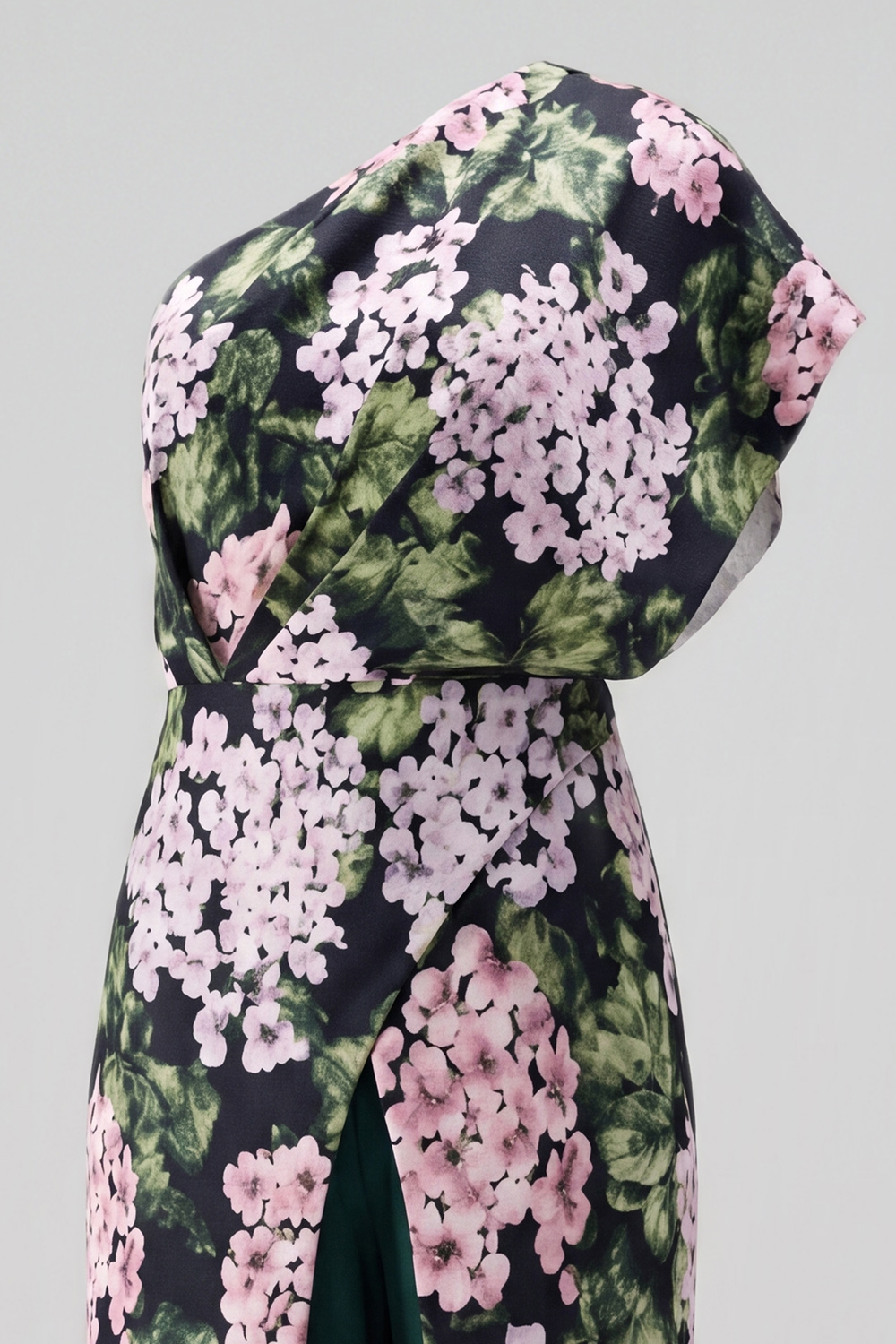 One Shoulder Dark Green Floral Long Mother of the Bride Pantsuits with Pockets