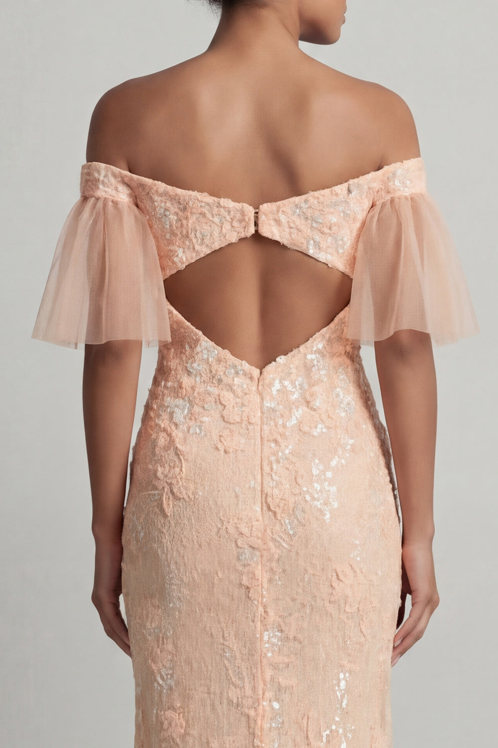 Sparkly Peach Floral Long Beaded Mermaid Mother of the Bride Dress with Slit