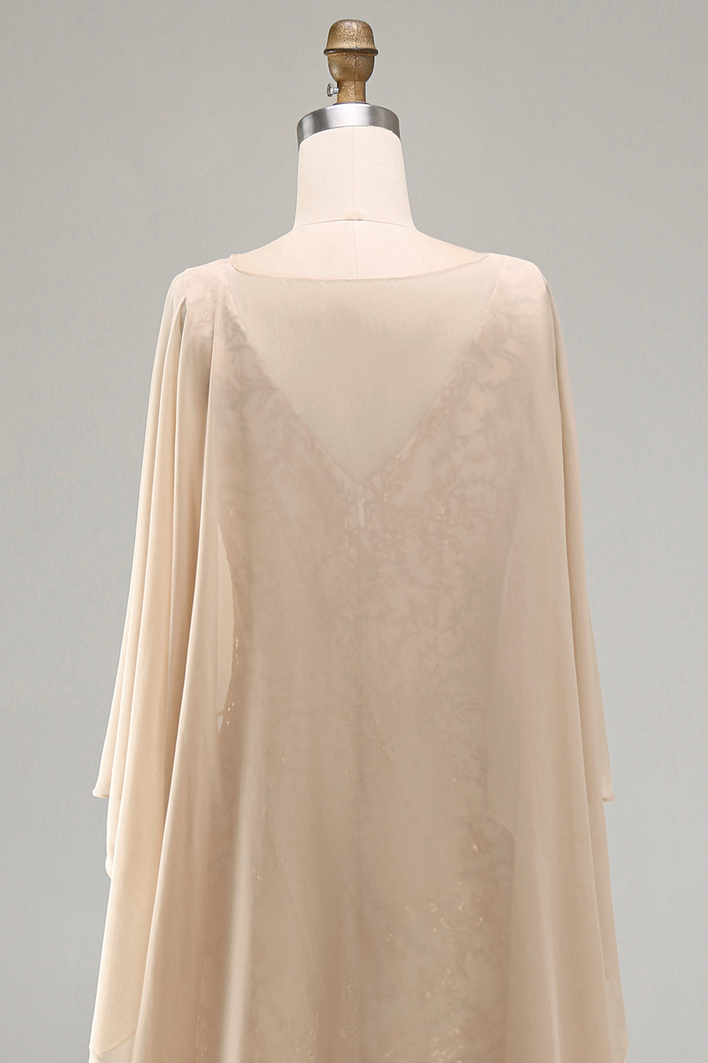 Mermaid Floral Long Sparkly Champagne Beaded Mother of the Bride Dress with Cape