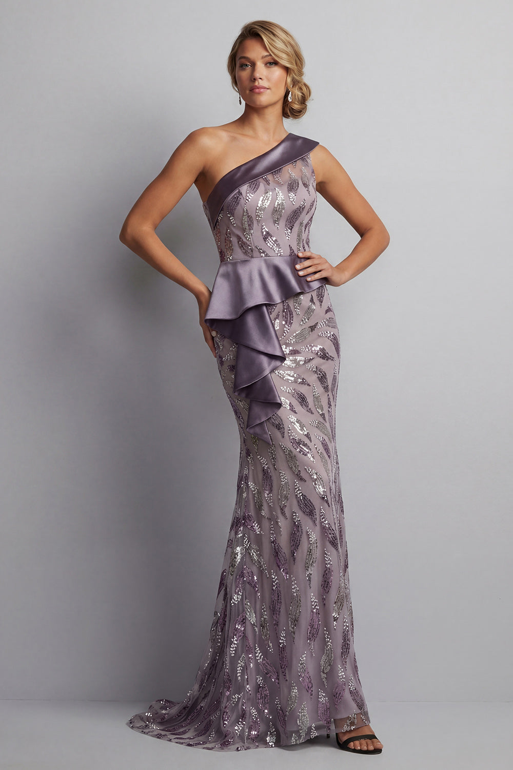 Sparkly Vintage Beaded Mermaid Mauve Long Mother of the Bride Dress with Ruffles