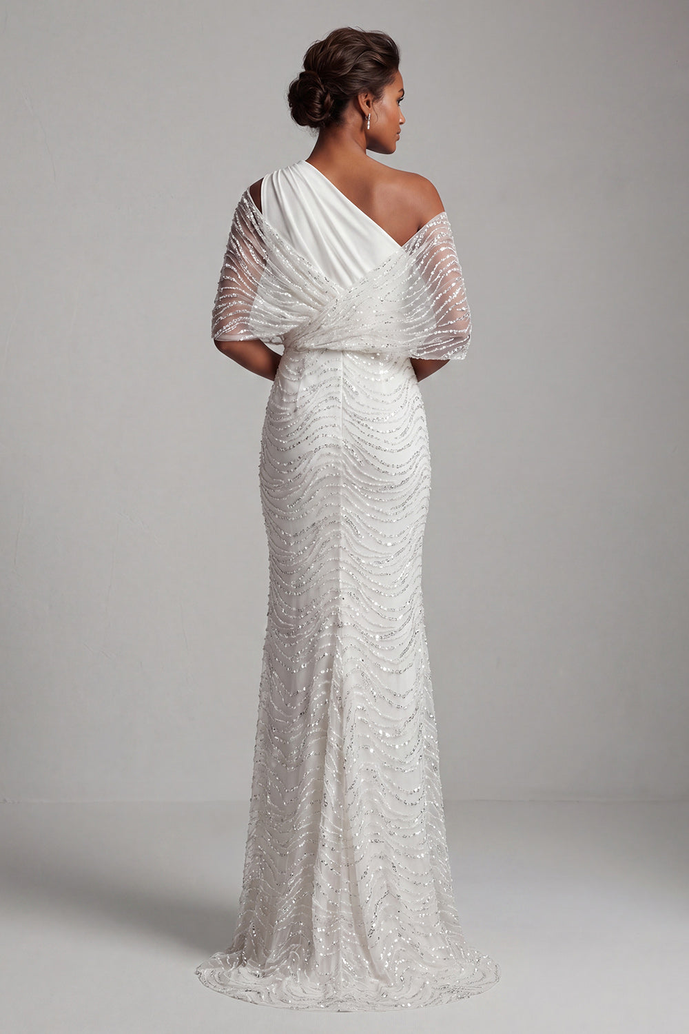 Mermaid Ruched Sparkly White Long Beaded Mother of the Bride Dress
