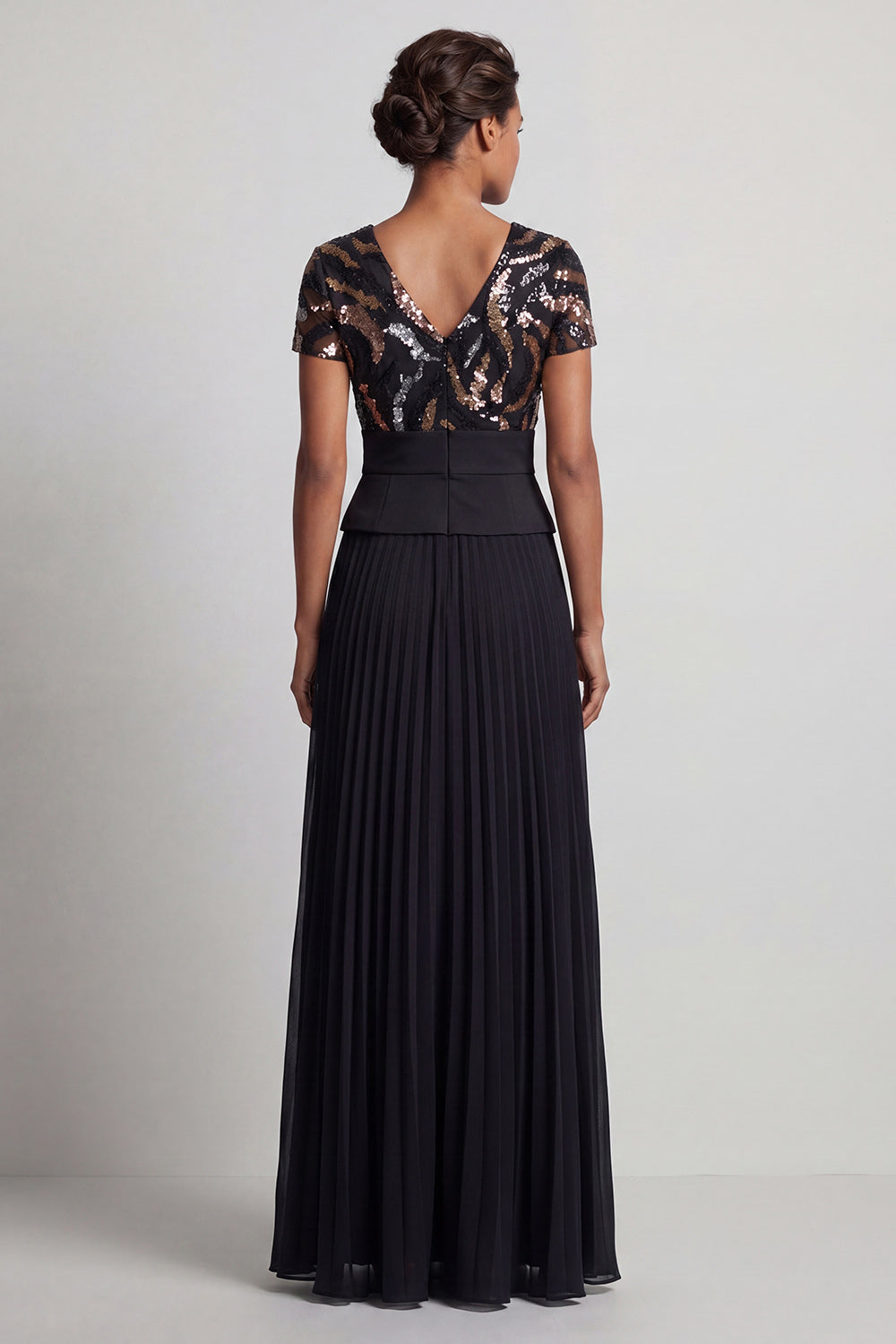 Sparkly Black Beaded V-Neck A Line Long Mother of the Bride Dress with Pleats
