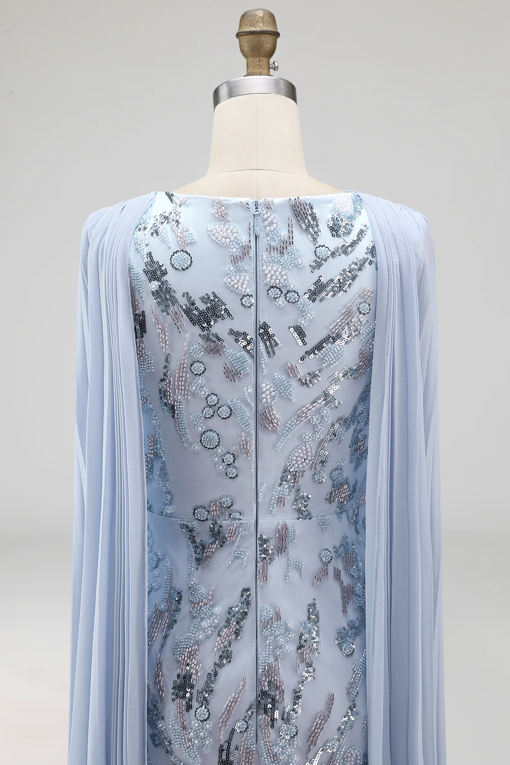 Sparkly Sky Blue Long Beaded Mermaid Mother of the Bride Dress with Cape