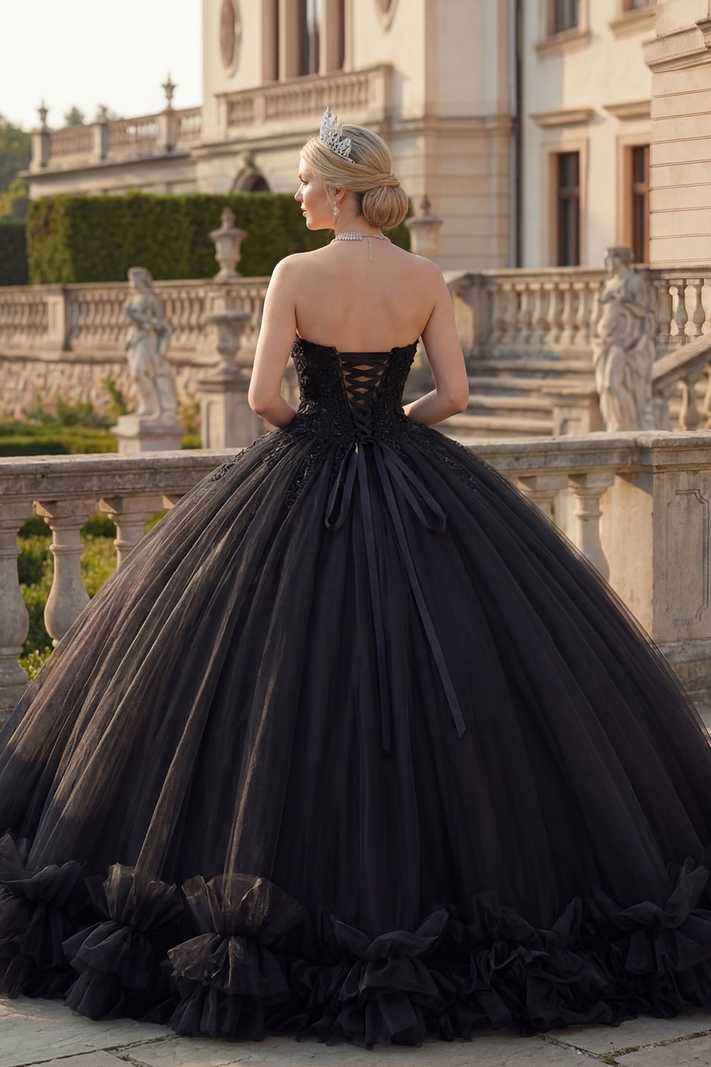 Black Halter Backless Princess Sparkly Long Quinceanera Dress with Beading