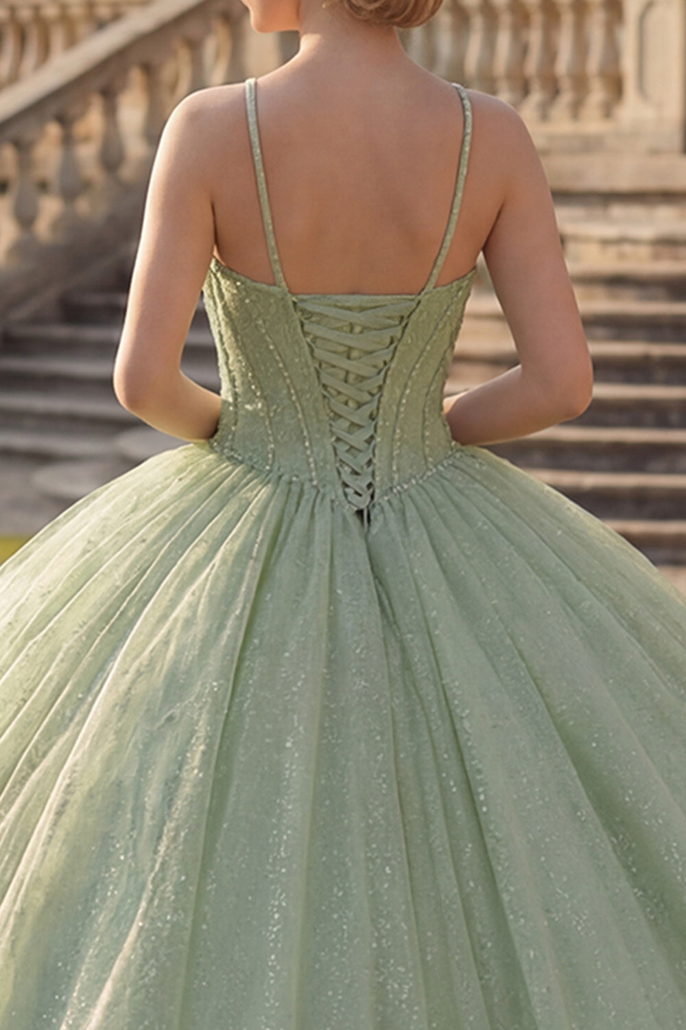 Mint Green Corset Glitter Long Princess Halter Quinceanera Dress with Beading