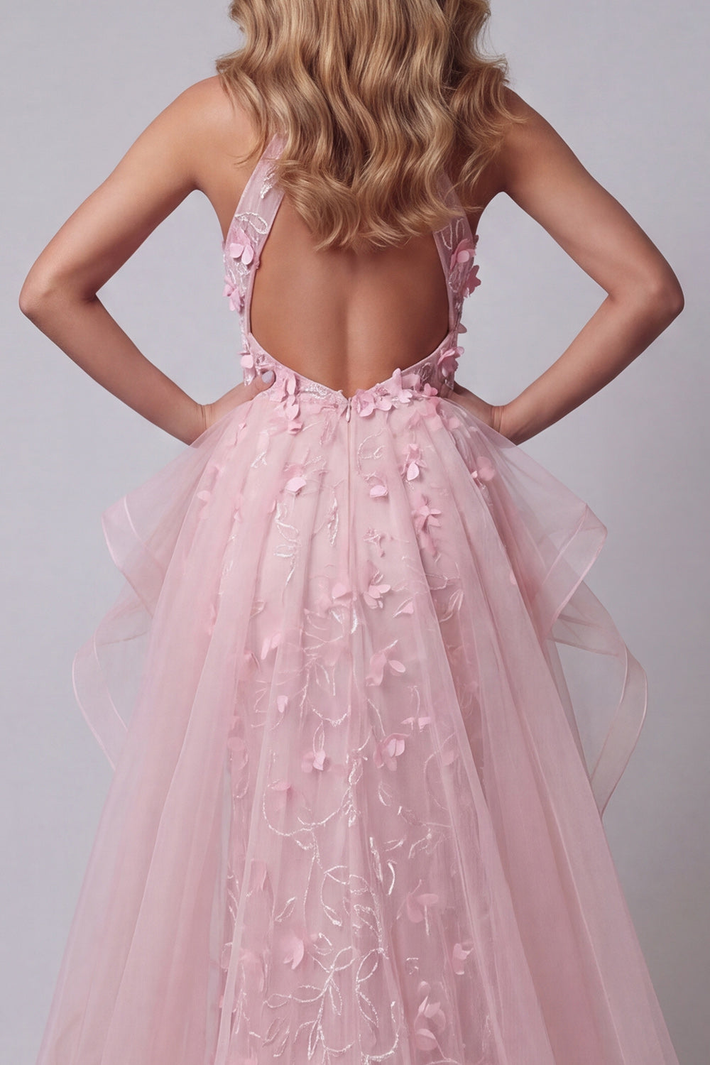Floral Pink Mermaid Ruffled Halter Keyhole Long Pageant Dress with Cape